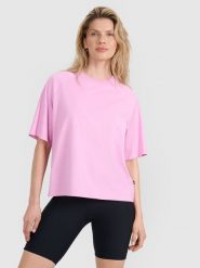 4F T-shirt oversize gładki damski - różowy S. Czerwone t-shirty 4f, s, bez wzorów, z bawełny, klasyczne, bez kołnierzyka, bez ramiączek. Za 59.99 zł.