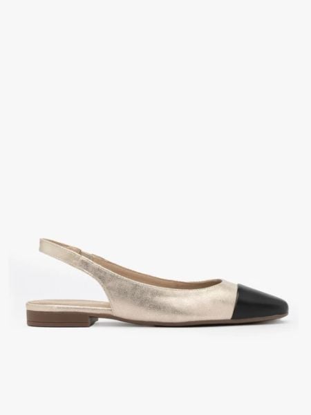 Platynowe baleriny typu slingback z czarnym noskiem. Szare baleriny Brawo sp. z o.o., bez wzorów, z gumy, z okrągłym noskiem, bez obcasa, na płaskiej podeszwie, bez zapięcia. W wyprzedaży za 224.99 zł.