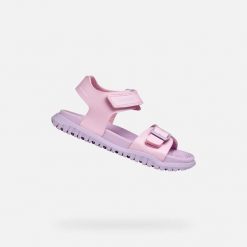 Sandały GEOX J SANDAL FUSBETTO GI Rose. Czerwone sandały Geox, bez wzorów, z syntetyku, bez obcasa, bez zapięcia. Za 170.99 zł.