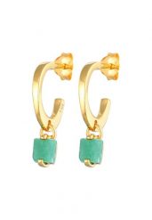 Elli PREMIUM Damskie kreole z zawieszką piramidą z kamieniami jadeitu w pozłacanym srebrze 925 Sterling Silver Kolczyki koła 1 ct. Szare kolczyki Elli PREMIUM, z jadeitem, pozłacane. Za 378.99 zł.
