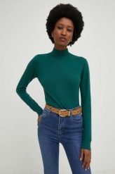 Answear Lab sweter damski kolor zielony lekki z półgolfem. Zielone swetry Answear Lab, l, bez wzorów, z dzianiny, bez ramiączek. W wyprzedaży za 109.99 zł.