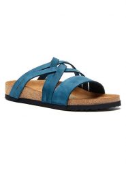 Comfortfusse Skórzane klapki w kolorze granatowym rozmiar: 37. Niebieskie klapki Comfortfüße, bez wzorów, z materiału, klasyczne, z otwartym noskiem, bez obcasa, bez zapięcia. Za 252.99 zł.