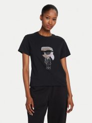 KARL LAGERFELD T-Shirt Ikonik 2.0 230W1770 Czarny Regular Fit. Czarne t-shirty KARL LAGERFELD, xs, bez wzorów, z bawełny, bez kołnierzyka, bez ramiączek. Za 259.99 zł.