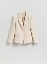 Marynarka z dodatkiem wiskozy - złamana biel. Marynarki i żakiety Reserved, l, bez wzorów, z tkaniny, bez ramiączek. Za 199.99 zł.