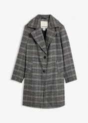 Płaszcz przejściowy w optyce wełny. Czarne płaszcze bonprix, bez wzorów, z wełny, bez kaptura. Za 299.99 zł.