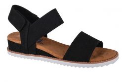 Sandały SKECHERS DESERT KISS Czarny. Czarne sandały Skechers, bez wzorów, z materiału, bez obcasa, bez zapięcia. Za 199.99 zł.