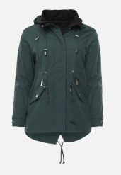 Ciemnozielona Dwustronna Kurtka Przejściowa w Stylu Parki z Kapturem Tidala. Zielone kurtki Born2be, plus size, bez wzorów, z jeansu, klasyczne, z kapturem. Za 119.99 zł.