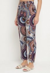 Niebiesko-Brązowe Bawełniane Spodnie o Szerokim Kroju z Wysokim Stanem ze Wzorem Boho Zarrive. Niebieskie jeansy Born2be, bez wzorów, z bawełny, boho, z podwyższonym stanem. Za 49.99 zł.