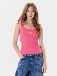 Guess Jeans Top W5YP35 KA0H1 Różowy Regular Fit. Czerwone topy Guess Jeans, xxl, z aplikacjami, z bawełny, bez kołnierzyka, bez ramiączek. Za 90.00 zł.