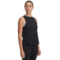 Damski tank top Under Armour Launch Elite. Czarne topy Under Armour, bez wzorów, z materiału, sportowe, bez kołnierzyka, bez ramiączek. Za 276.50 zł.