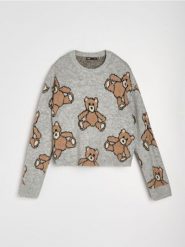 Wzorzysty sweter w misie - szary. Szare swetry Sinsay, l, bez wzorów, bez ramiączek. Za 59.99 zł.