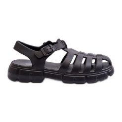 Damskie Piankowe Sandały Rzymianki Czarne Gasaria. Czarne sandały bez wzorów, eleganckie, bez obcasa, bez zapięcia. Za 120.75 zł.