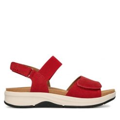 Sandały Josef Seibel. Czerwone sandały Josef Seibel, bez wzorów, bez obcasa, na płaskiej podeszwie, bez zapięcia. Za 419.99 zł.