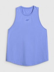 4F Top treningowy szybkoschnący damski - niebieski XS. Niebieskie topy 4f, xs, bez wzorów, z materiału, klasyczne, bez kołnierzyka, bez ramiączek. Za 79.99 zł.