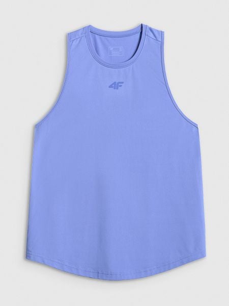4F Top treningowy szybkoschnący damski - niebieski XS. Niebieskie topy 4f, xs, bez wzorów, z materiału, klasyczne, bez kołnierzyka, bez ramiączek. Za 79.99 zł.