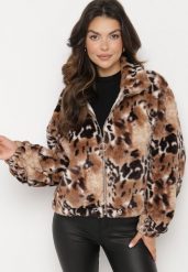 Czarno-Beżowa Futerkowa Kurtka ze Ściągaczami i Kołnierzykiem w Animal Print Fortilia. Czarne kurtki Born2be, l, bez wzorów, z futra, eleganckie, bez kaptura. W wyprzedaży za 73.49 zł.