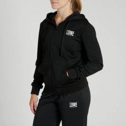 Bluza z kapturem Leone1947 LOGO czarna. Czarne bluzy z kapturem LEONE 1947, xs, bez wzorów, z materiału, z kapturem, na fitness i siłownię. Za 215.30 zł.