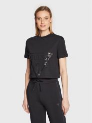 Guess T-Shirt Adele V2YI06 K8HM0 Czarny Regular Fit. Czarne t-shirty Guess, s, z aplikacjami, z bawełny, bez kołnierzyka, bez ramiączek. Za 119.99 zł.