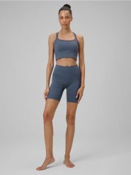 Legginsy krótkie treningowe z wysokim stanem damskie. Niebieskie legginsy sportowe 4f, l, bez wzorów, z dzianiny, z podwyższonym stanem, do biegania. Za 139.99 zł.
