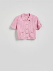 Bawełniany kardigan z guzikami - różowy. Czerwone swetry Reserved, l, bez wzorów, z bawełny, bez ramiączek. Za 139.99 zł.