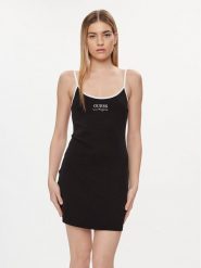 Guess Sukienka codzienna E4GK00 KBP41 Czarny Slim Fit. Czarne sukienki Guess, na co dzień, xs, z aplikacjami, z bawełny, bez kołnierzyka, bez ramiączek, proste. Za 139.99 zł.