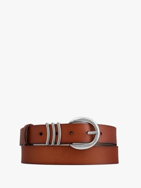 Rudy pasek ze skóry licowej. Brązowe paski Ryłko, bez wzorów, ze skóry, eleganckie. Za 129.99 zł.