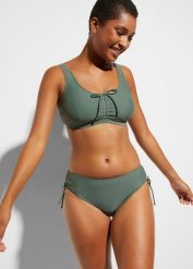 Bikini bustier (2 części) z wiązanym paskiem. Zielone bikini bonprix, bez wzorów. Za 79.99 zł.