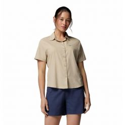 Koszula podróżnicza damska Columbia Silver Ridge Utility II S/S Shirt. Brązowe koszule Columbia, s, bez wzorów, sportowe, bez kołnierzyka, bez ramiączek. Za 299.19 zł.