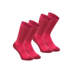 Skarpety turystyczne SH500 ultra-warm mid. Czerwone skarpetki QUECHUA, z elastanu. Za 49.99 zł.