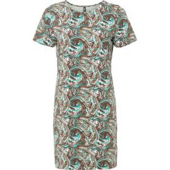Sukienka shirtowa w falowane linie. Brązowe sukienki bonprix, bez wzorów, bez kołnierzyka, bez ramiączek. Za 64.99 zł.