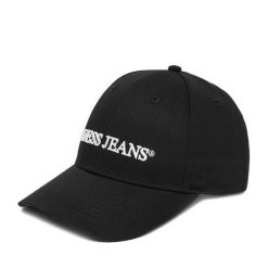 Czapka z daszkiem Guess Jeans. Czarne czapki z daszkiem Guess Jeans, z aplikacjami, z jeansu. Za 99.99 zł.