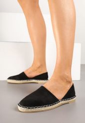 Czarne Espadryle Ozdobione Wyciętą Cholewką i Plecionką Wommea. Czarne espadryle Renee, bez wzorów, eleganckie, bez obcasa, na płaskiej podeszwie. W wyprzedaży za 71.99 zł.