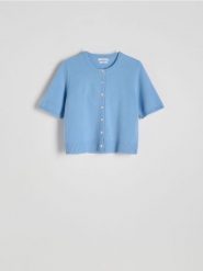 Wełniany kardigan - jasnoniebieski. Niebieskie swetry Reserved, l, bez wzorów, z dzianiny, bez ramiączek. Za 149.99 zł.