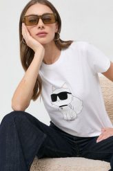 Karl Lagerfeld t-shirt bawełniany kolor biały. Białe t-shirty KARL LAGERFELD, bez wzorów, z bawełny, bez kołnierzyka, bez ramiączek. W wyprzedaży za 354.99 zł.
