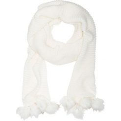 Szal z pomponami bonprix biel wełny. Białe szaliki i kominy bonprix, z materiału, eleganckie. Za 74.99 zł.