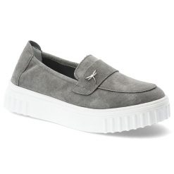 Półbuty damskie Vinceza, cholewka ze skóry naturalnej zamszowej wsuwany fason z ozdobnym elementem, szare, 93218. Szare półbuty wsuwane VINCEZA, bez wzorów, ze skóry, bez obcasa. Za 169.00 zł.