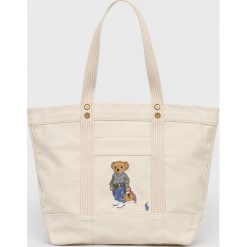 Polo Ralph Lauren torebka 428874217001 kolor beżowy. Brązowe shopper bag Polo Ralph Lauren, bez wzorów, na ramię, bez dodatków. Za 929.99 zł.