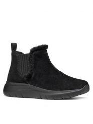 Geox Sztyblety D Plummery D66YNB 22 C9999 Czarny. Czarne botki Geox, bez wzorów, bez obcasa, na płaskiej podeszwie, bez zapięcia. Za 499.99 zł.