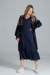 Dwukolorowy Płaszcz Typu Parka - Granatowy Brązowy. Brązowe płaszcze Figl, l, bez wzorów, z elastanu, bez kaptura. Za 389.00 zł.