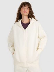 4F Bluza dresowa rozpinana z kapturem damska - beżowa L. Brązowe bluzy 4f, l, bez wzorów, z bawełny, klasyczne, bez ramiączek, z kapturem. Za 179.99 zł.