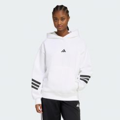 Bluza z kapturem Future Icons 3-Stripes. Białe bluzy adidas, bez wzorów, z materiału, z kapturem, na fitness i siłownię. Za 299.00 zł.