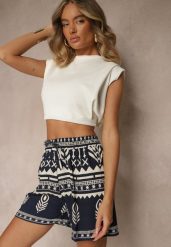 Granatowe Wiskozowe Szorty High Waist ze Wzorem Boho Lunadora. Niebieskie szorty Renee, bez wzorów, z wiskozy, boho. W wyprzedaży za 39.99 zł.