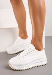 Białe Sznurowane Sneakersy Trampki na Grubej Podeszwie z Ozdobnym Bieżnikiem Sanque. Białe trampki Born2be, bez wzorów, z bawełny, bez zapięcia. Za 119.99 zł.