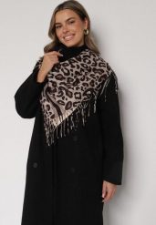 Brązowy Panterkowy Szalik z Wiskozy Zdobiony Frędzlami Ferenea. Brązowe szaliki i kominy Born2be, z aplikacjami, z wiskozy, eleganckie. Za 39.99 zł.