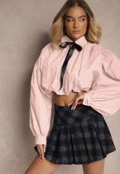 Różowa Bufiasta Koszula z Bawełny w Stylu Retro z Ozdobną Kokardą Frulla. Czerwone koszule Renee, bez wzorów, z bawełny, retro, bez kołnierzyka, bez ramiączek. W wyprzedaży za 111.99 zł.