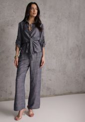 Niebieski Komplet z Wiskozą Bawełną i Lnem Wiązana Koszula i Szerokie Spodnie Ravisela. Niebieskie koszule Renee, l, bez wzorów, z bawełny, bez kołnierzyka, bez ramiączek. Za 219.99 zł.