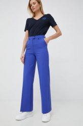 United Colors of Benetton spodnie damskie kolor niebieski szerokie high waist. Niebieskie spodnie materiałowe United Colors Of Benetton, bez wzorów, z materiału, z podwyższonym stanem. Za 379.99 zł.