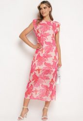 Różowa Sukienka Bodycon z Siateczki w Kwiatowy Wzór Yori. Czerwone sukienki Born2be, na imprezę, m, bez wzorów, wizytowe, bez kołnierzyka, bez ramiączek, midi, bodycon. Za 149.99 zł.