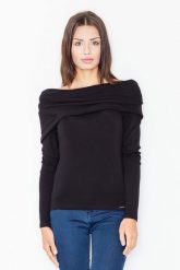Dzianinowa Czarna Bluzka z Obfitym Golfem. Czarne bluzki Figl, l, bez wzorów, z dzianiny, bez kołnierzyka, bez ramiączek. Za 189.00 zł.