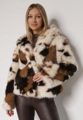 Brązowo-Beżowa Kurtka Futerko o Dwurzędowym Kroju Oversize Nevisa. Brązowe kurtki Born2be, l, bez wzorów, z futra, eleganckie. Za 234.99 zł.